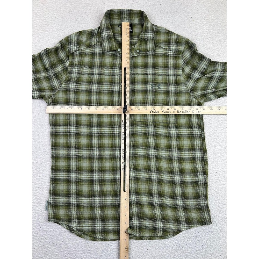 Under Armour Shirt Mens Large Green Plaid Long Sleeve Snap Front Stretch Outdoor - Picture 9 of 10